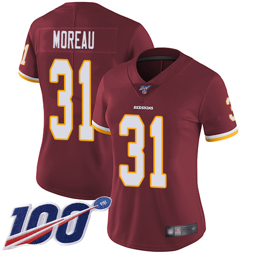 Washington Redskins Limited Burgundy Red Women Fabian Moreau Home Jersey NFL Football #31 100th